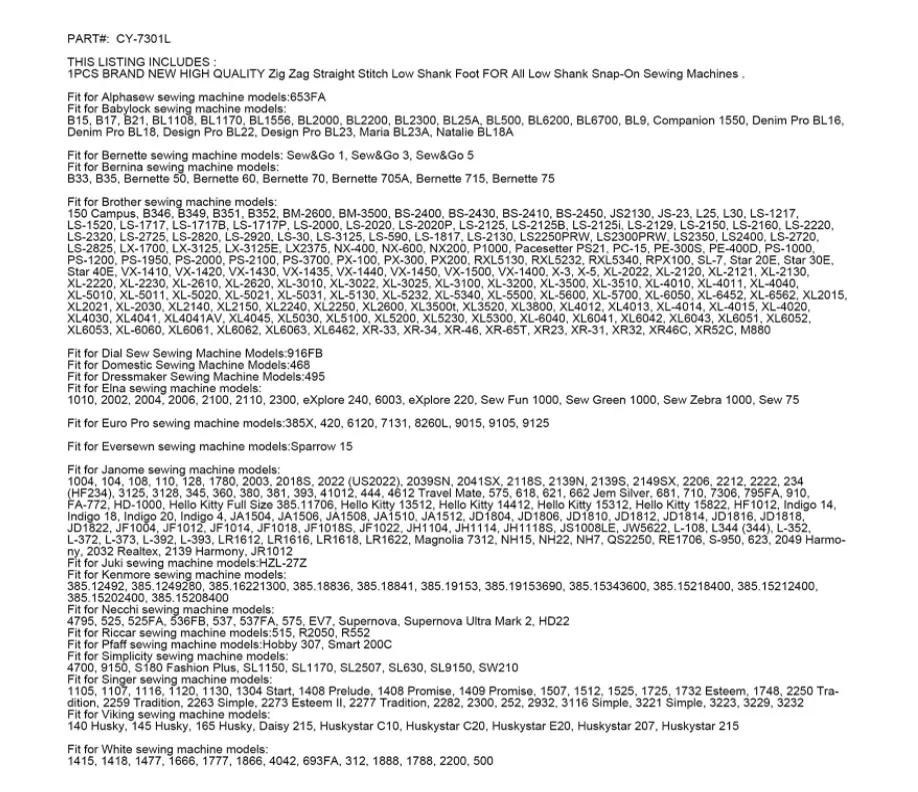 Zig Zag Straight Stitch Presser Foot For Low Shank Sewing Machines #CY-7301L | GoldStar Tool 8 Zig Zag Straight Stitch Presser Foot For Low Shank Sewing Machines #CY-7301L | GoldStar Tool - Image 6